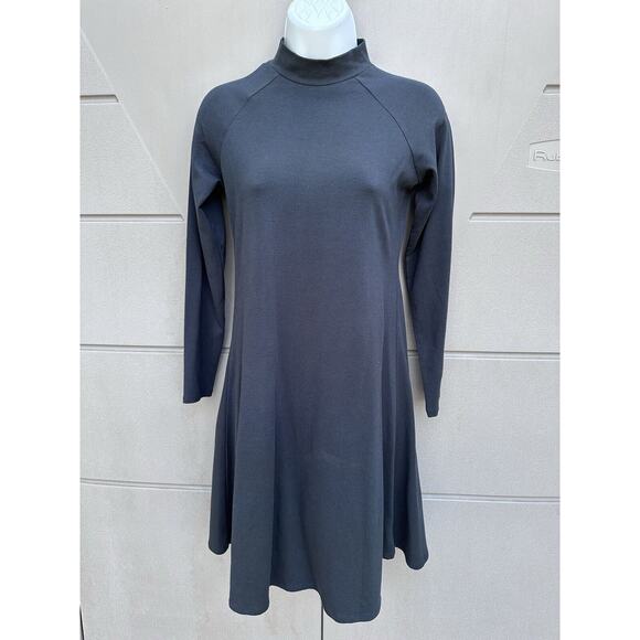 Alternative Apparel MockNeck Long Sleeve A-line Dress Stretch NEW Med Blue Modal - Picture 2 of 9